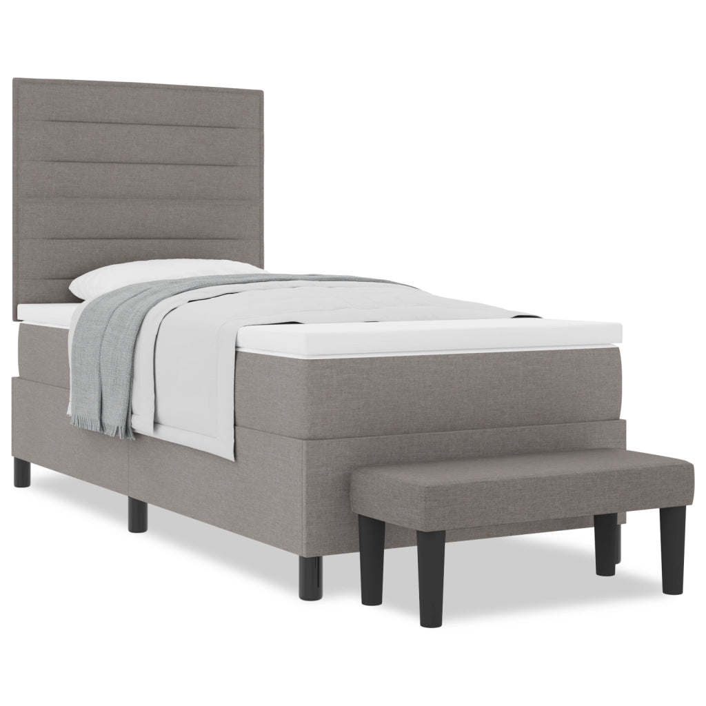 Letto Box Spring con Materasso e Panchina Taupe 100x200 cm in Tessuto