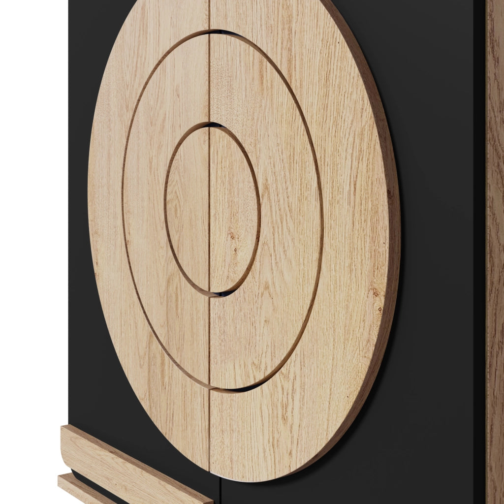 Mobile Scarpiera con 2 Ante Geometriche Rotonde; Ripiani Multilivello; Stile Moderno; in MDF; Nero; 76×37×98;5 cm