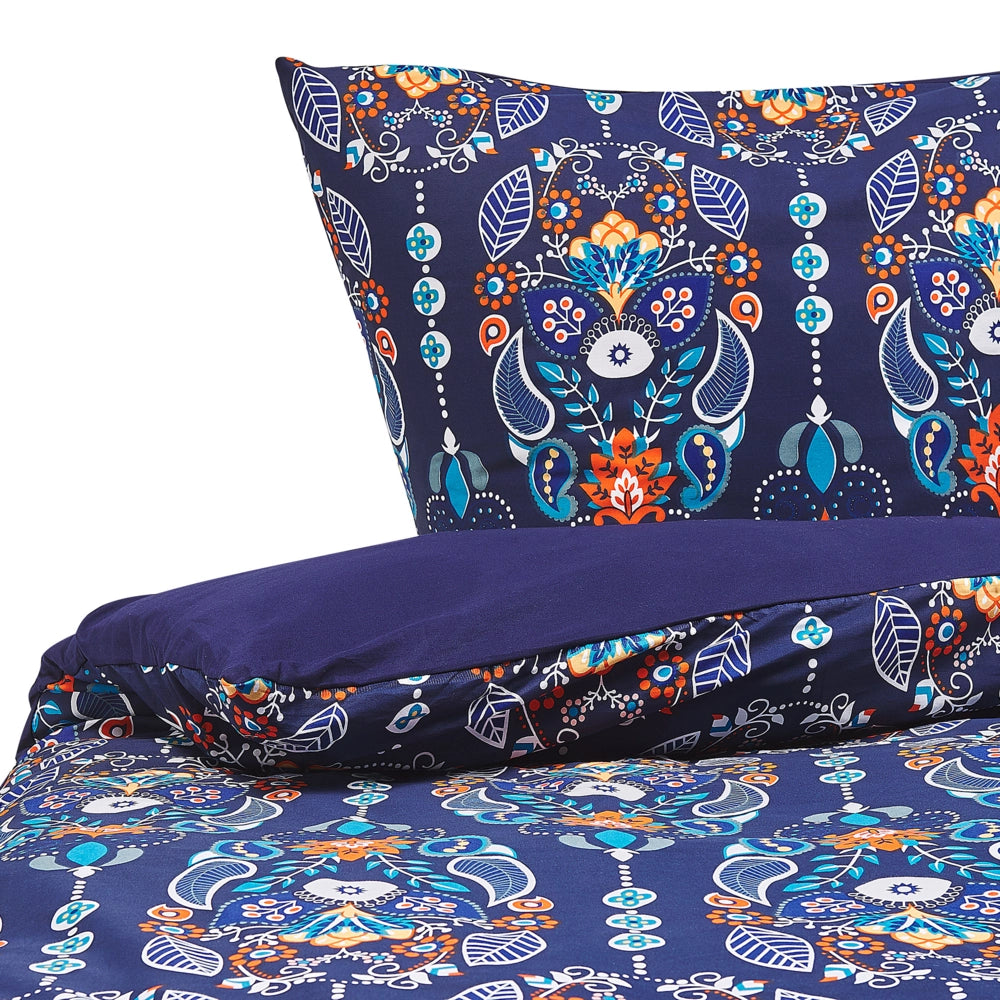 Set Copripiumino e Federa Cotone Blu Scuro 155 x 220 cm Motivo Floreale Biancheria da Letto Set Copripiumino Moderno