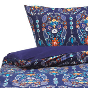Set Copripiumino e Federa Cotone Blu Scuro 155 x 220 cm Motivo Floreale Biancheria da Letto Set Copripiumino Moderno