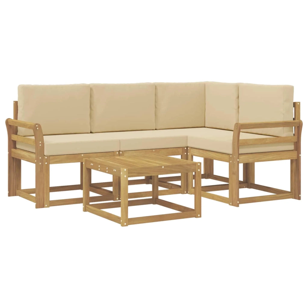 Set di divani da esterno con cuscino 5 pcs Bianco e Beige
