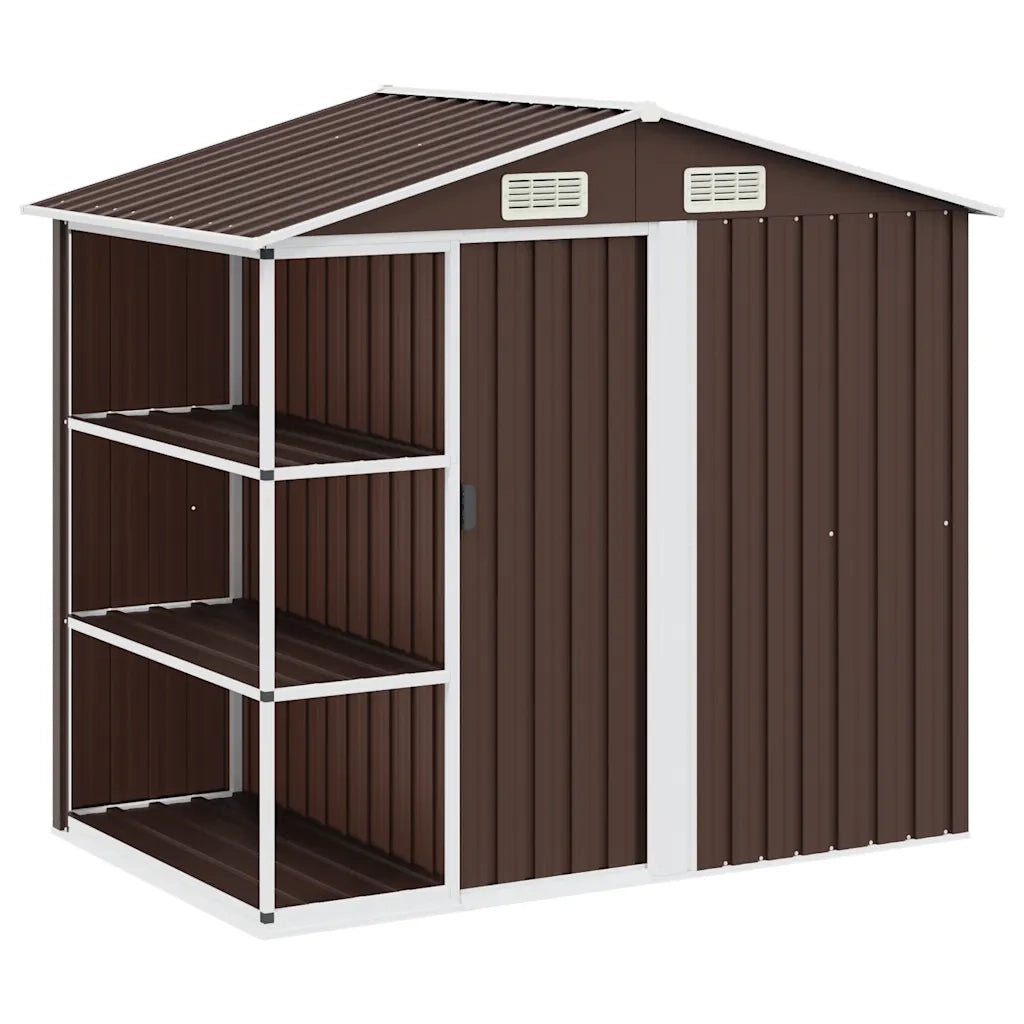 Capanno da Giardino con Scaffali Marrone 205x130x183 cm Ferro 47105