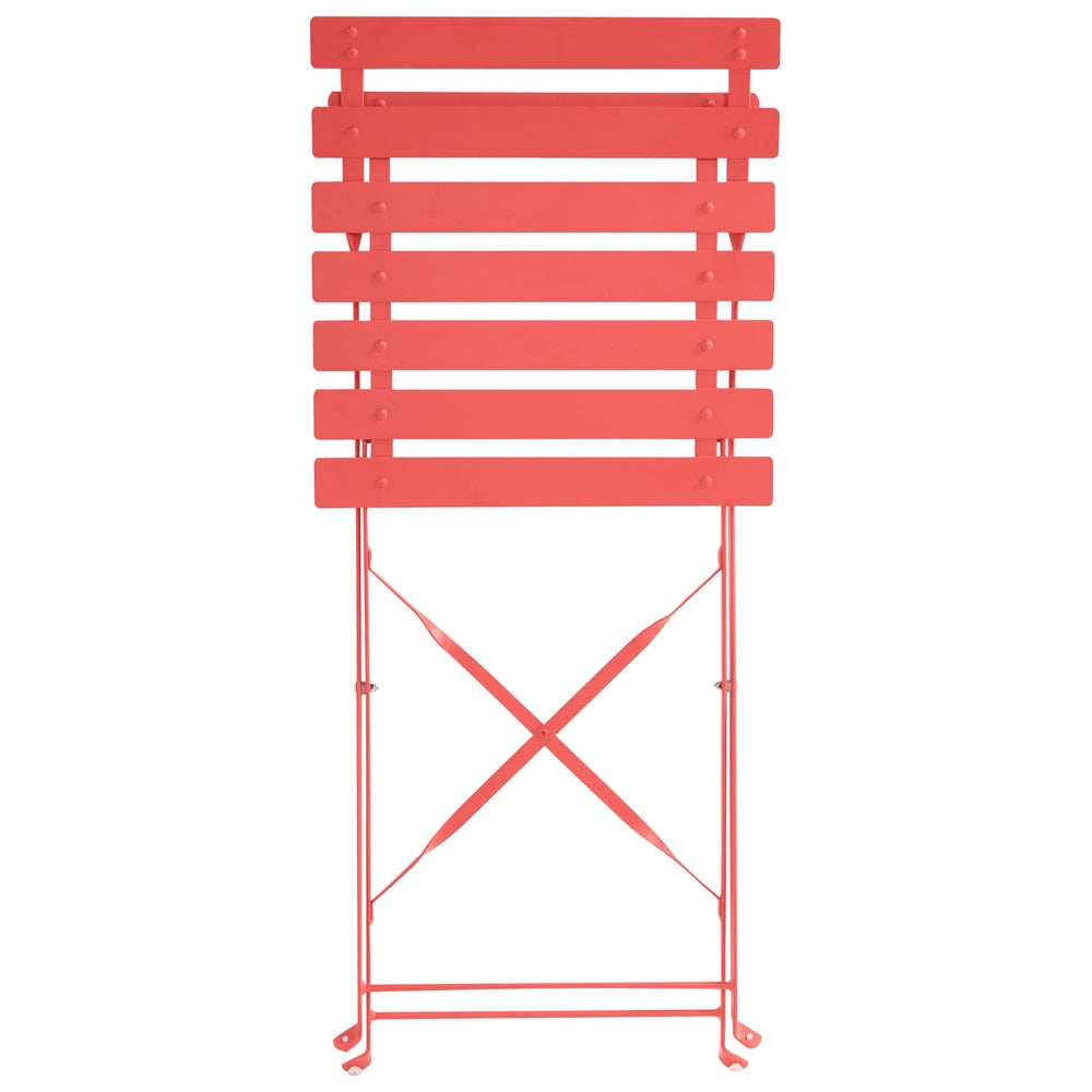 Set da pranzo da giardino con tavolo e sedie in acciaio rosso, contenitore pieghevole
