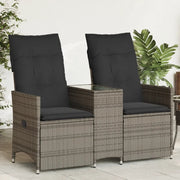Divano Giardino Reclinabile 2 Posti Tavolino-Sofa da Giardino-Divanetto da esterno Grigio Polyrattan 185928