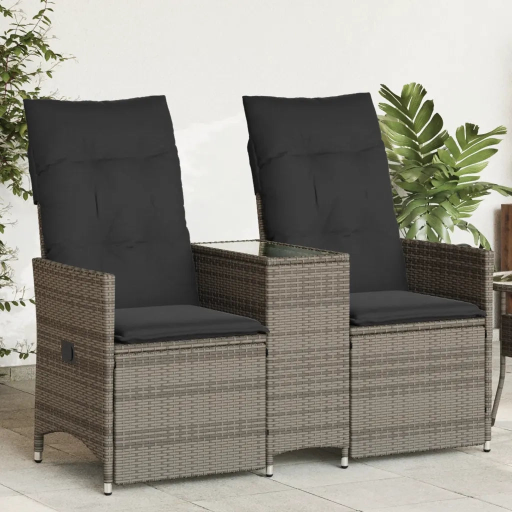 Divano Giardino Reclinabile 2 Posti Tavolino-Sofa da Giardino-Divanetto da esterno Grigio Polyrattan 185928