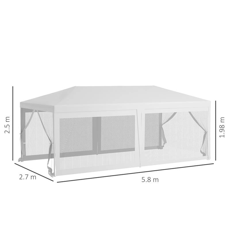 GAZEBO DA GIARDINO PER FESTE CON 6 PARETI RIMOVIBILI A ZANZARIERA, 582X295X255CM, BIANCO
