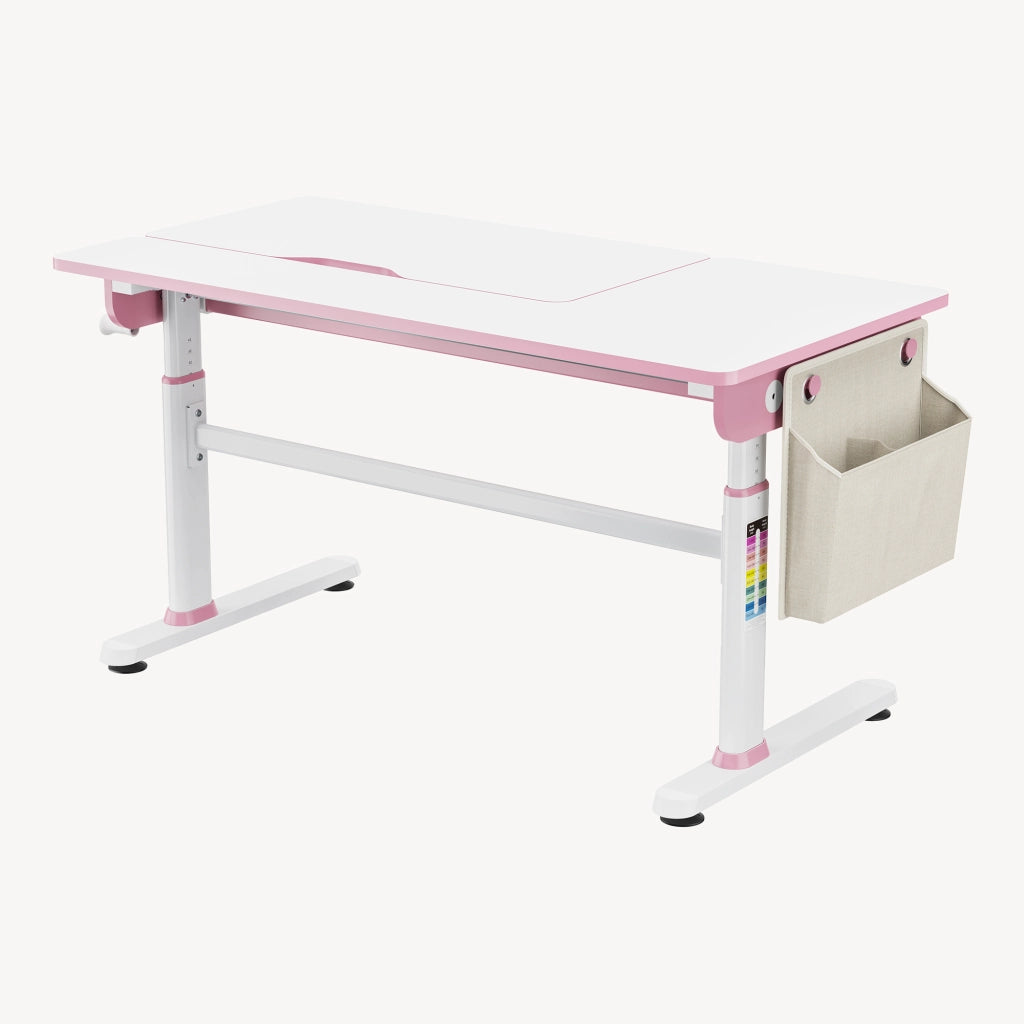 Scrivania Kuosa per Cameretta Regolabile in Altezza con Piano 120 x 60 cm e Cassetto - Rosa/Bianco [en.casa]
