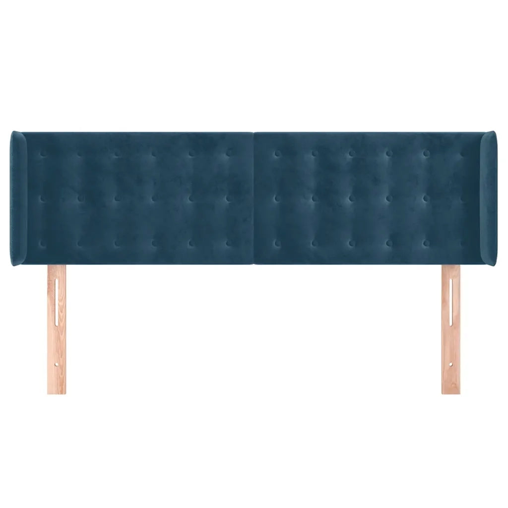 Testiera ad Orecchio-Testata con Orecchie Blu Scuro 147x16x78/88 cm in Velluto 419966