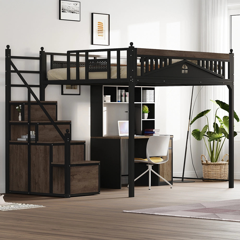 Letto a castello in metallo - Xylo - 140x200cm, barriera di sicurezza, scala reversibile, nero