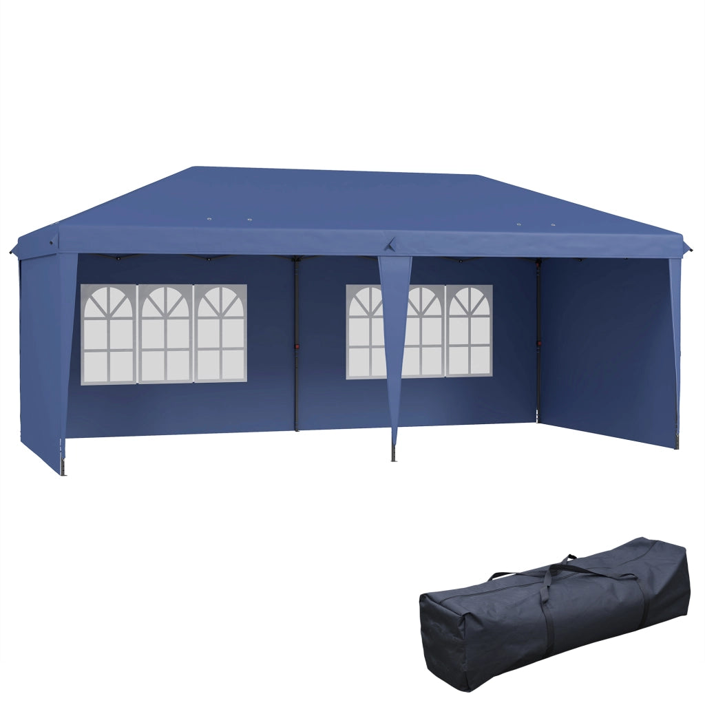 Tenda da giardino pieghevole 6x3 m ¨C zephmum ¨C blu con 4 pareti laterali, 2 finestre e borsa di trasporto