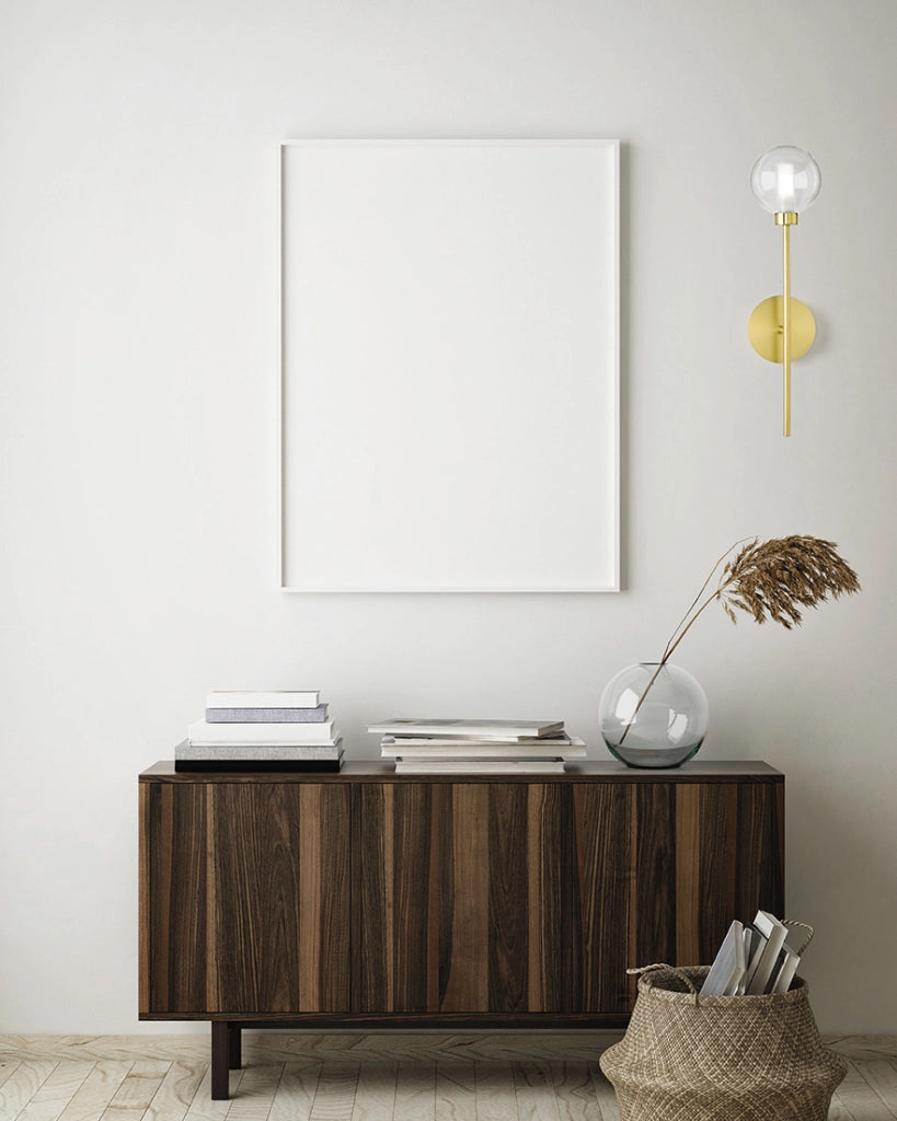 DOM APPLIQUE A PARETE 1 LUCE  VETRO TRASPARENTE CICLINDRO SATINATO MONTATURA ORO ATTACCO G9