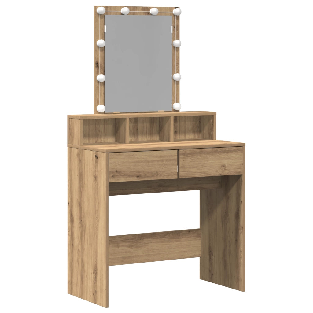Toeletta con Specchio e LED in Rovere Artigianale in Legno Ingegnerizzato