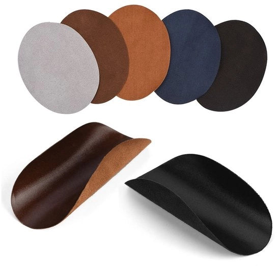 Pannellini PU in Pelle da 10 Pezzi - Accessori per Abbigliamento - Pannellini per Gomito e Ginocchia - 9,6 x 12,8 cm - Nero/Grigio chiaro/Azzurro scuro/Bruno/Dorato scuro - Pannellino in Tessuto