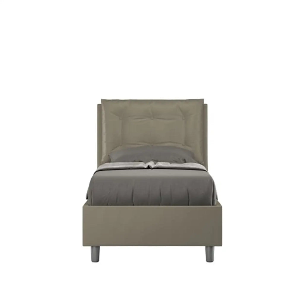 Letto singolo contenitore imbottito 80x200 similpelle cappuccino Annalisa