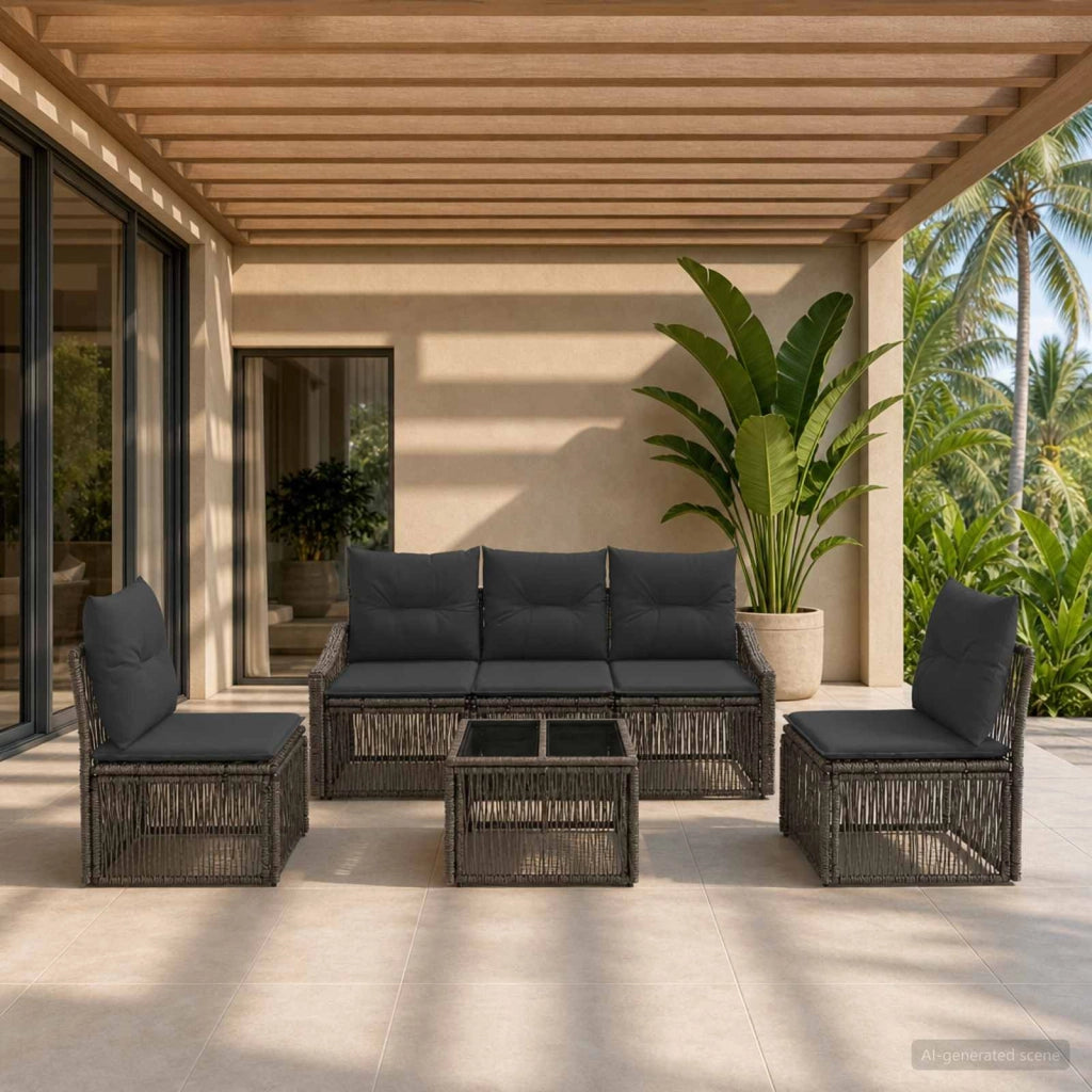 Set Divano da Giardino 6 pz Grigio polyrattan 3435965