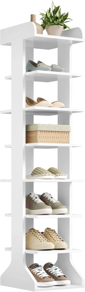 Scarpiera, 8 Livelli di Stoccaggio per Scarpe Strette, Unità di Stoccaggio Salvaspazio per Corridoio, Soggiorno, Camera da Letto, Angoli, Bianco, 27,5x30x121 cm