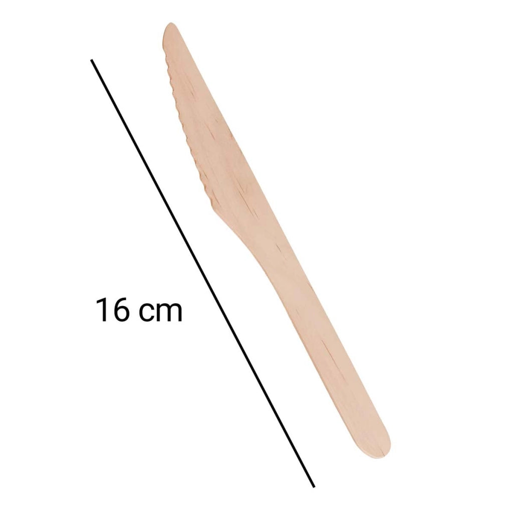 Set di 50 Coltelli in Legno Naturale Monouso 16 cm Beige Alpina