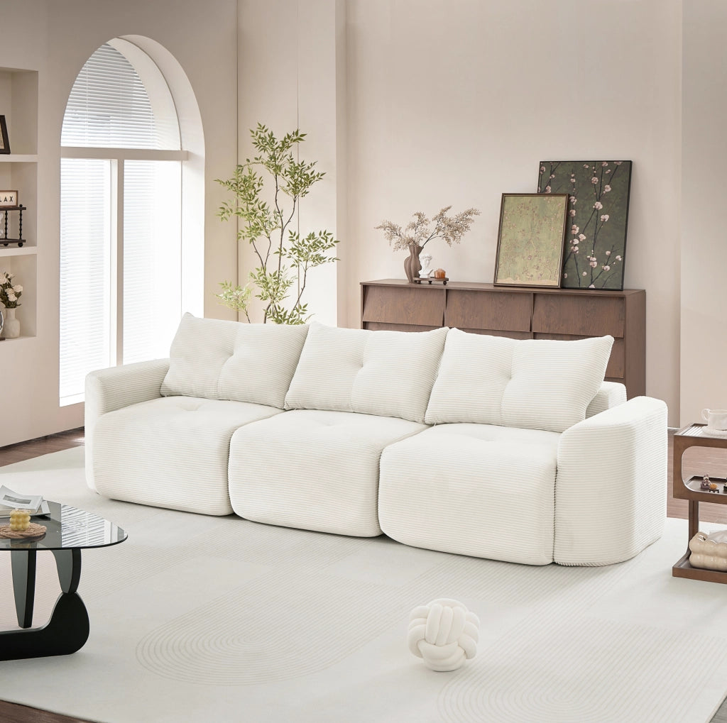 Divano modulare 3 posti 2+1 in velluto a coste beige stile Wabi-Sabi HOMVRA