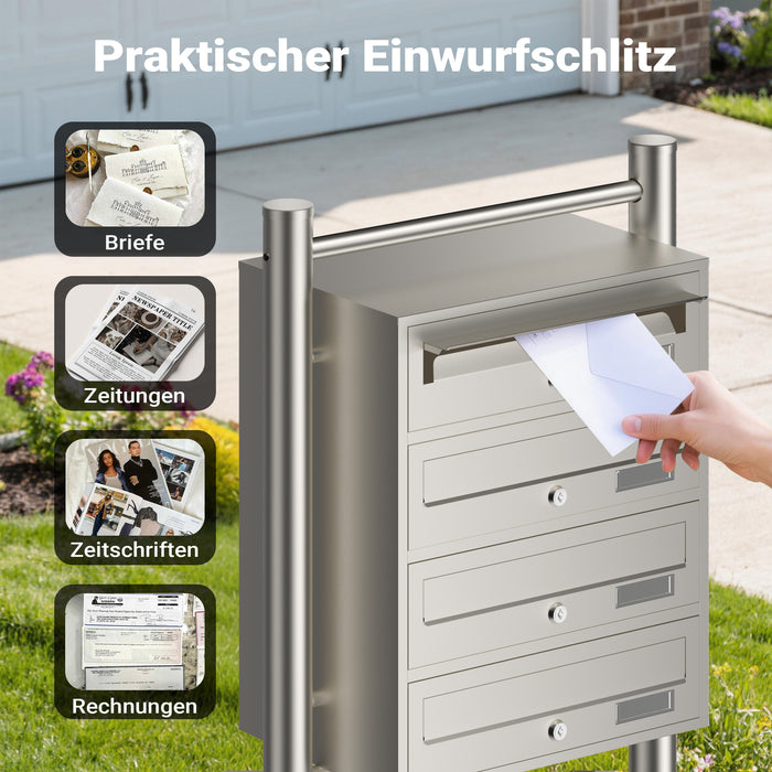 Cassetta postale condominiale autoportante 4 posti, acciaio inox, 1 modulo, 556 x 270 x 1500 mm