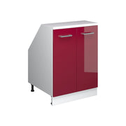Mobile cucina sottotetto R-Line Rosso lucido/Bianco 60 cm con 2 porte, carcassa 60 cm profondità Vicco