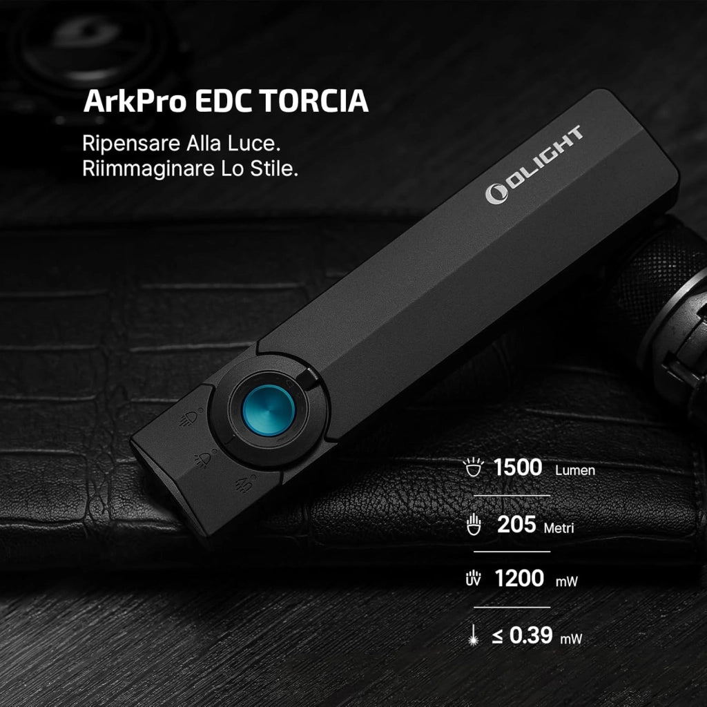 ArkPro 1.500 Lumen Torcia Piatta con Luce Diffusa Pura, Concentrata, UV e Verde, con Due Opzioni di Ricarica, per Attività All'aperto, Rilevamento e Indicazione (Nero)