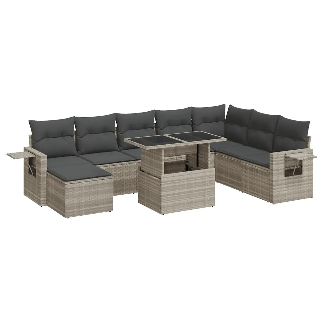 Set Divano da Giardino 9pz con Cuscini Grigio Chiaro Polyrattan 3326533