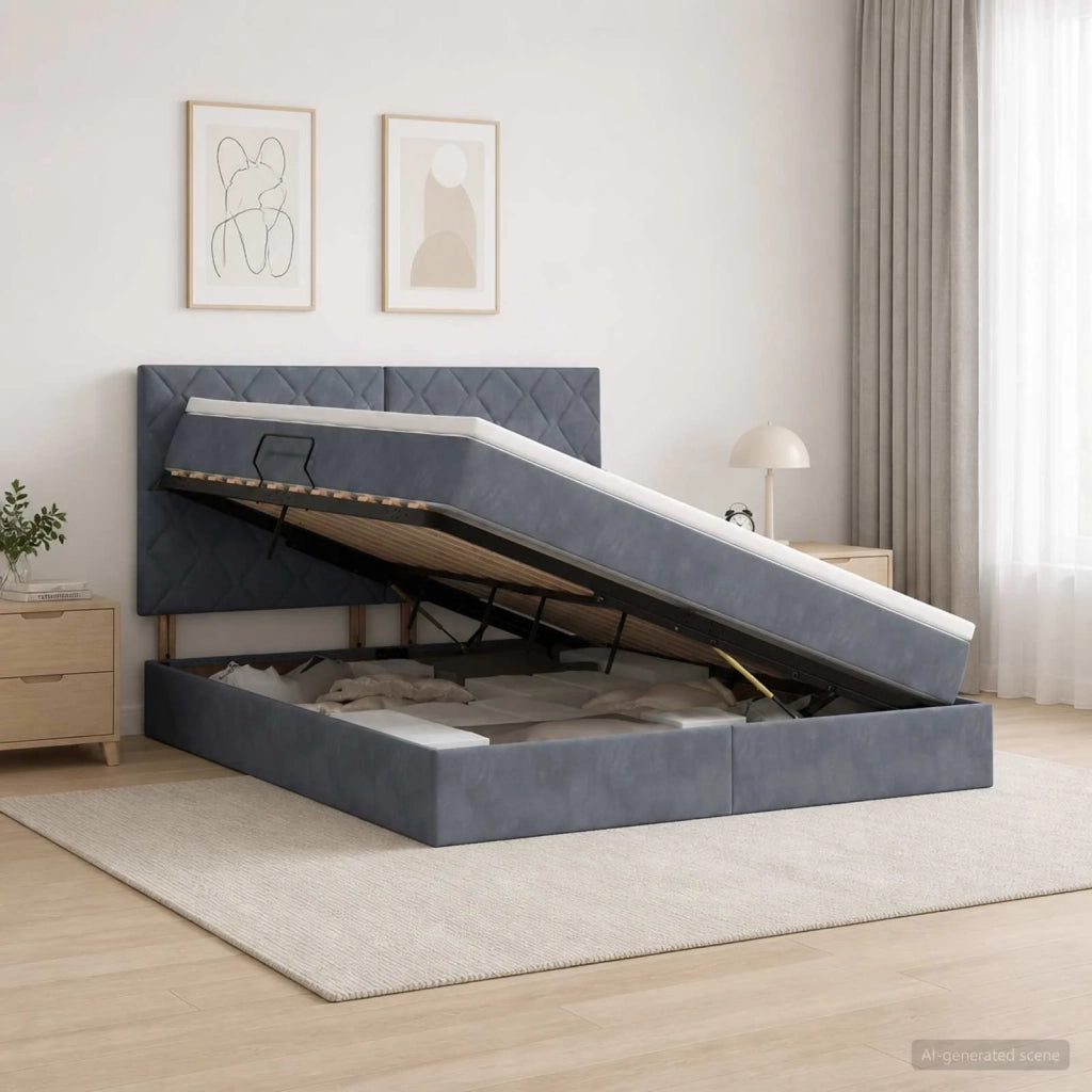 Letto con contenitore e materasso Grigio Scuro 140 x 190 cm 3459748