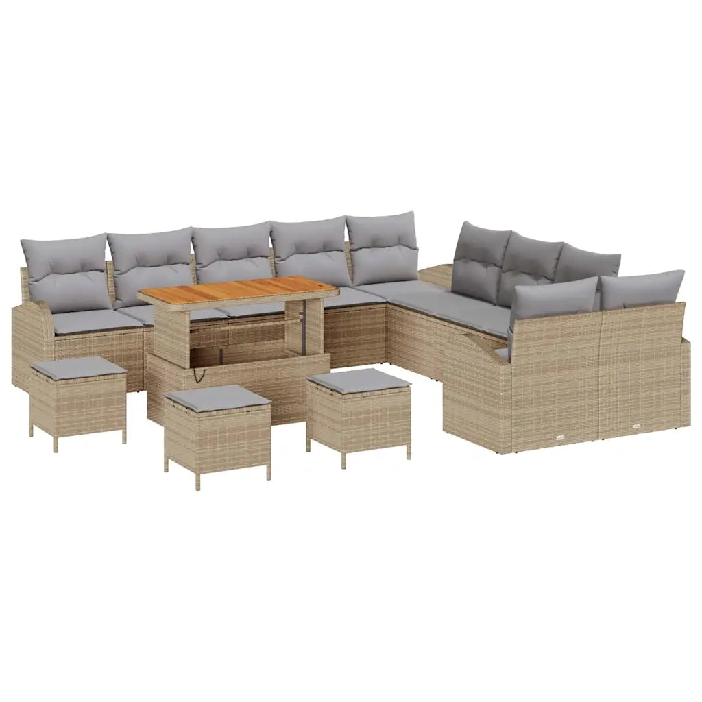 Set Divano da Giardino con cuscino 14 pcs Beige e Grigio Chiaro 3364412