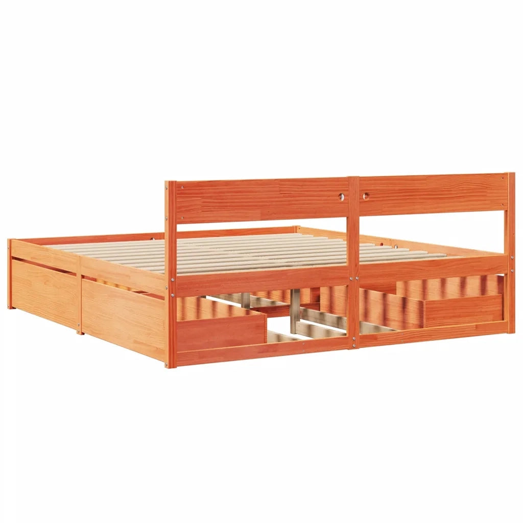 Letto senza Materasso Marrone Cera 200x200 cm in Legno di Pino
