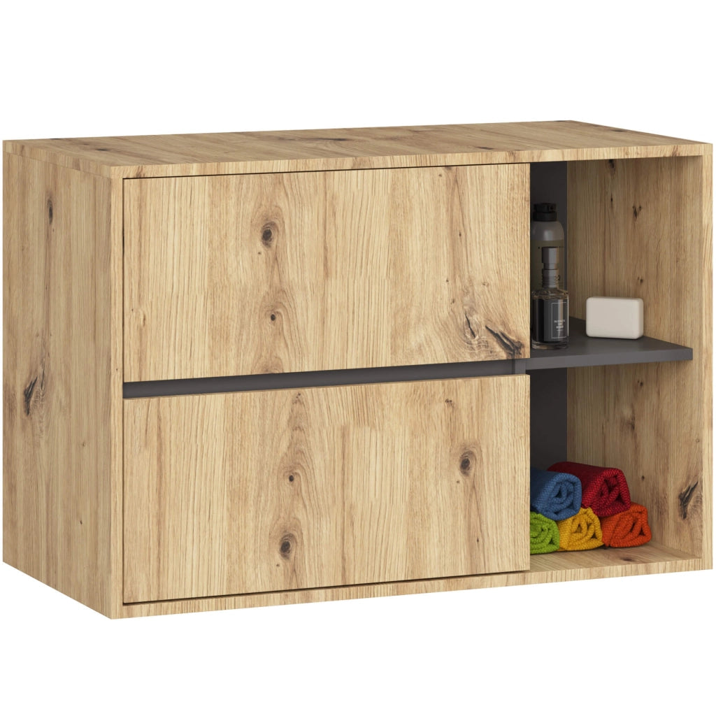 Set di mobili da bagno sospesi VAMI in Rovere Artisan con colore interno Grigio Grafite