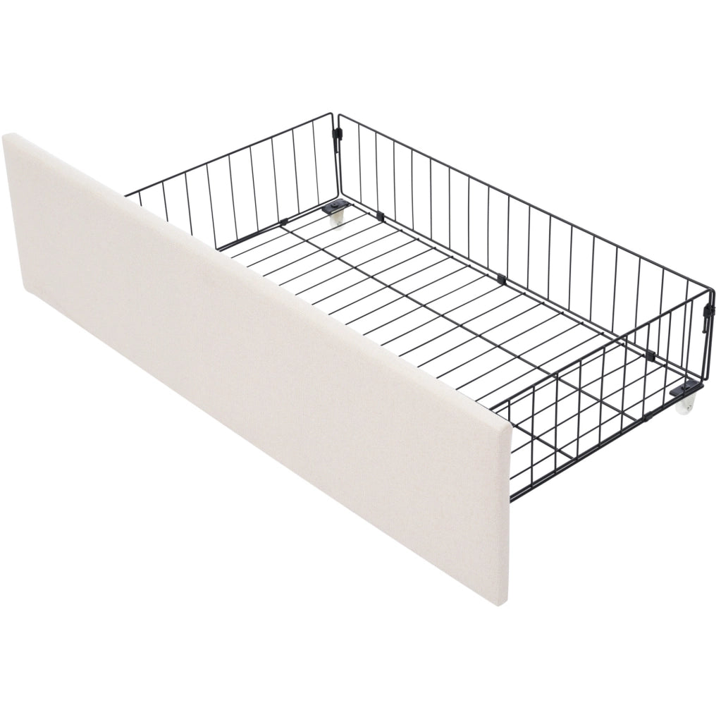 Letto singolo 90x200 cm con LED e 2 cassetti; testiera regolabile; beige
