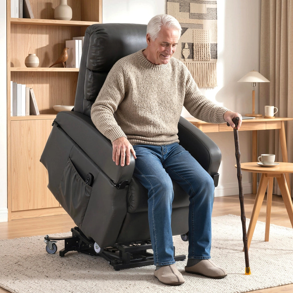 Poltrona Relax Elettrica Alzapersona ¨C Xylo ¨C Reclinabile con Massaggio e Poggiapiedi, Grigio Scuro