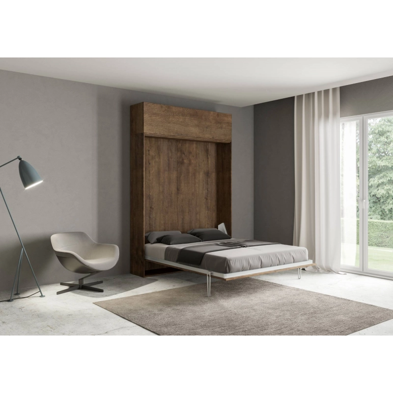 Letto a scomparsa 160 verticale Kentaro con pensile vasistas - Noce