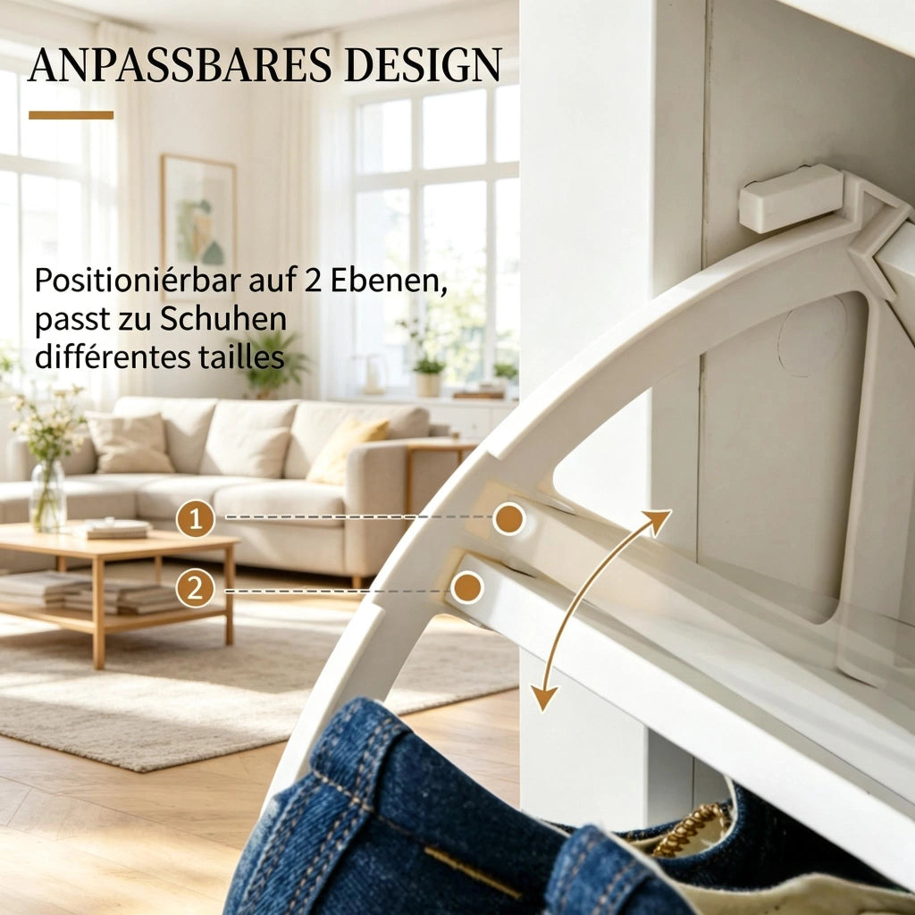 Scarpiera con 2 ante ribaltabili e divisorio regolabile, per ingresso e camera da letto, in truciolare, legno naturale e bianco, 72 × 26 × 80 cm
