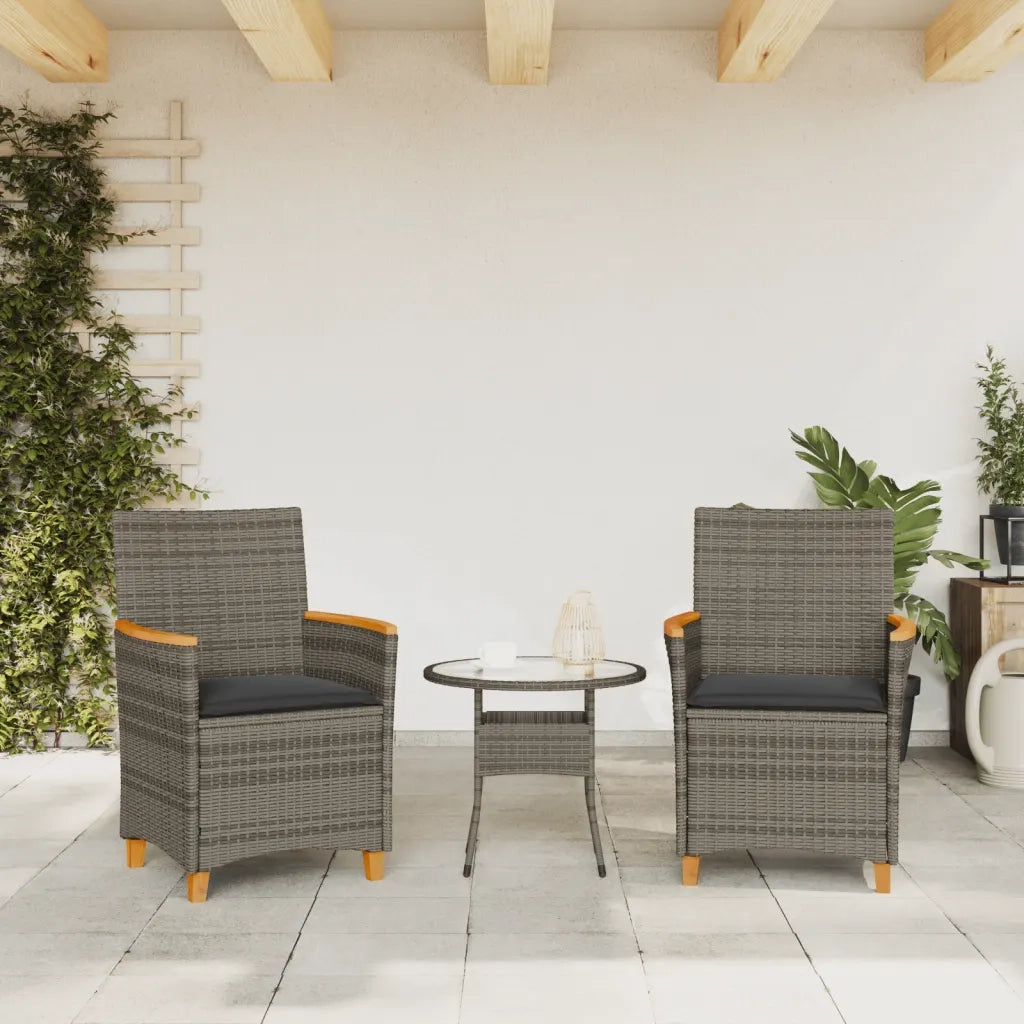 Sedie Giardino con Cuscini 2pz Grigie Polyrattan Legno Massellocod mxl 116102