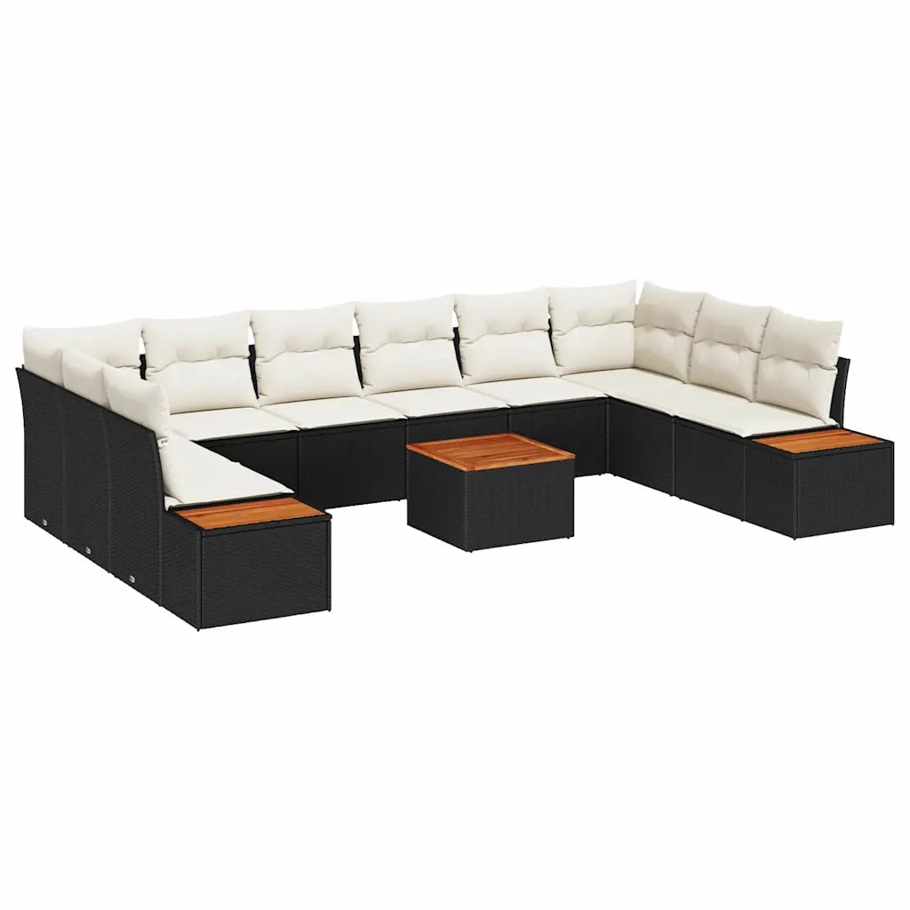 Set Divano da Giardino con cuscino 11 pcs Nero Poly Rattan