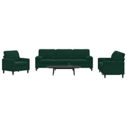 Set di Divani 3 pz con Cuscini e Rinforzi Verde scuro Velluto