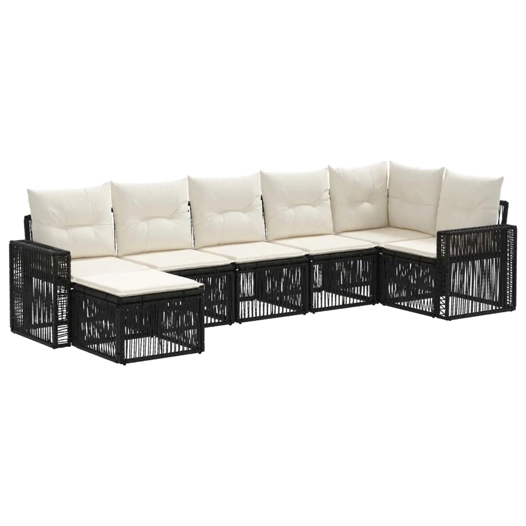 Set Divano da Giardino 7 pcs Nero e Bianco Crema polyrattan 3435196