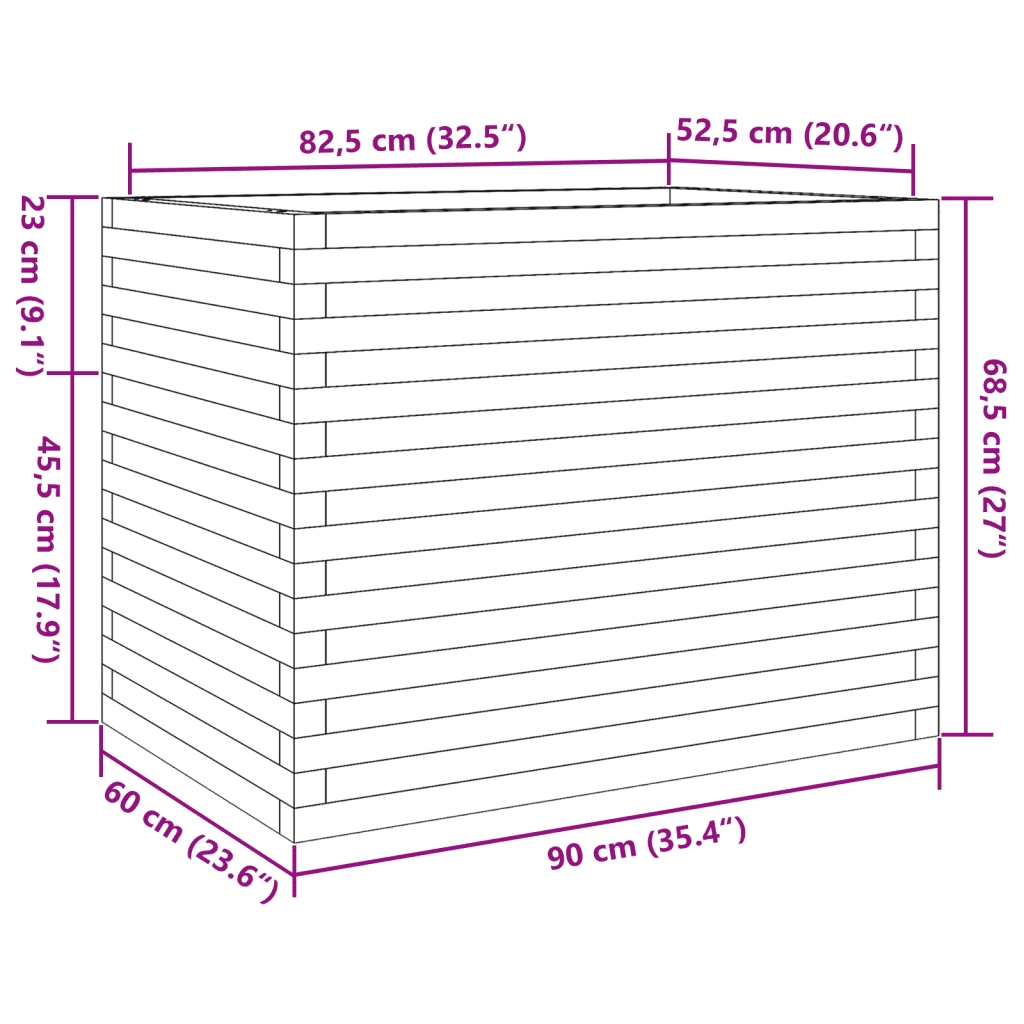 Fioriera | Cassetta per fiori | Vaso Giardino Marrone Cera 90x60x68,5cm Legno Massello Pino
