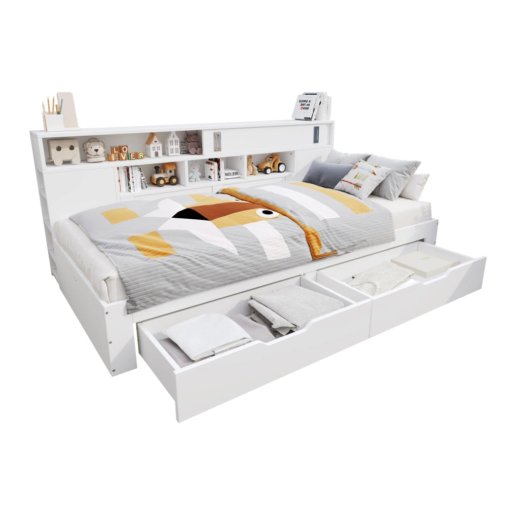 Letto singolo multifunzione 90x200 cm con cassetti e ripiani