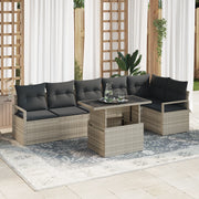 Set di Divano da Giardino  7 Pezzi con Cuscini Grigio Chiaro Rattan Poliestere