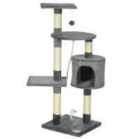 Rascador per Gatti Altezza 116 cm Albero per Gatti con Pali di Sisal Cuccia Piattaforme e Giocattoli Grigio Scuro