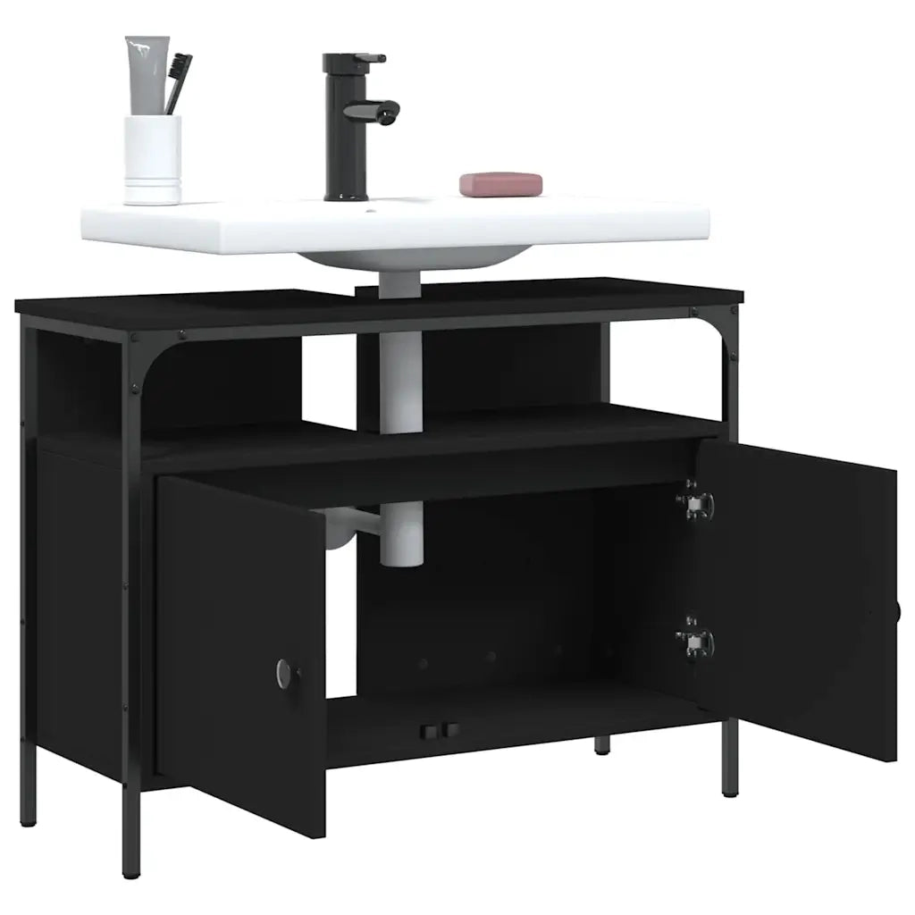 Mobile Lavabo Bagno Nero 80x30x60 cm in Legno Multistrato 842441