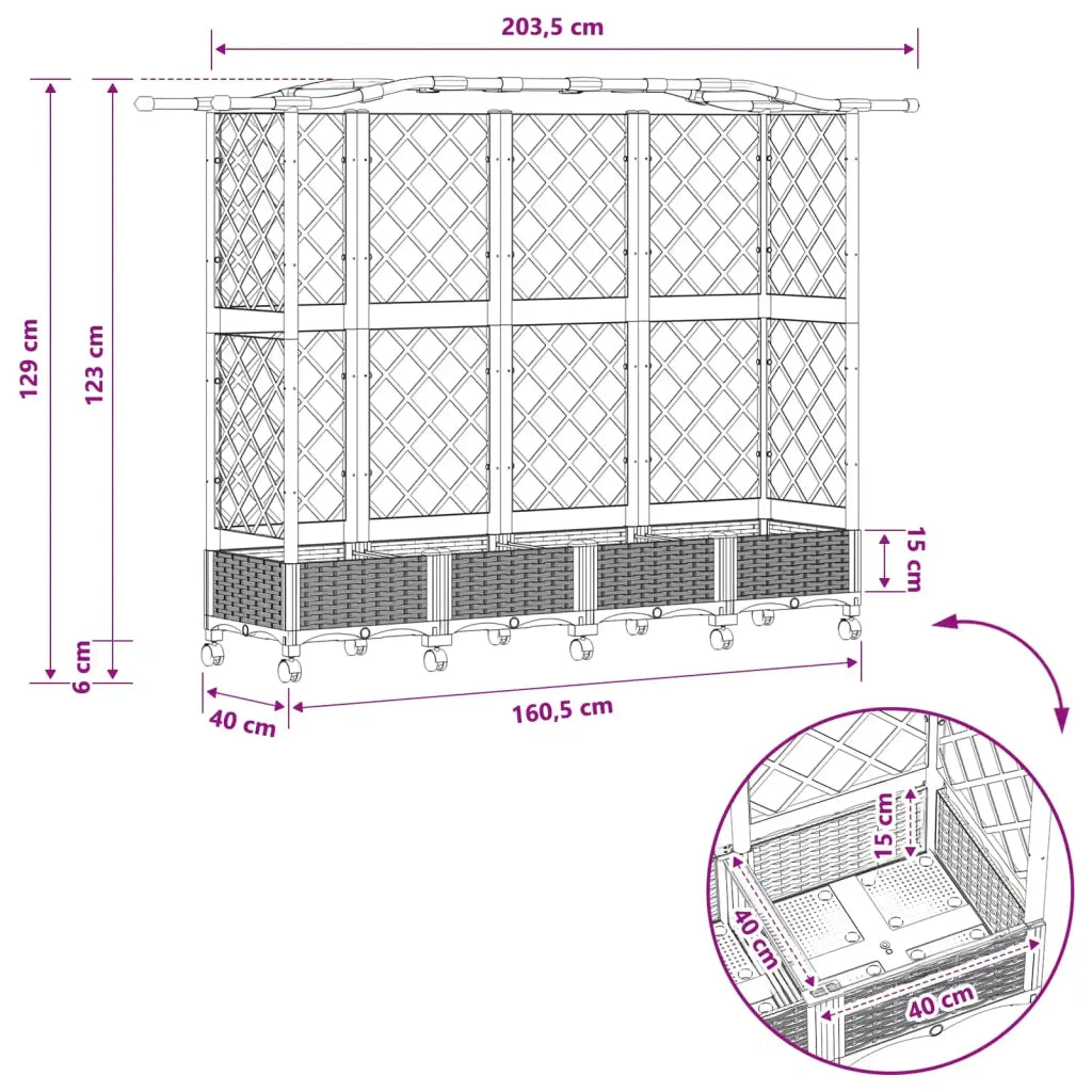 Letto Rialzato con Griglia e Tetto Marrone 203,5 x 40 x 129 cm 3423152