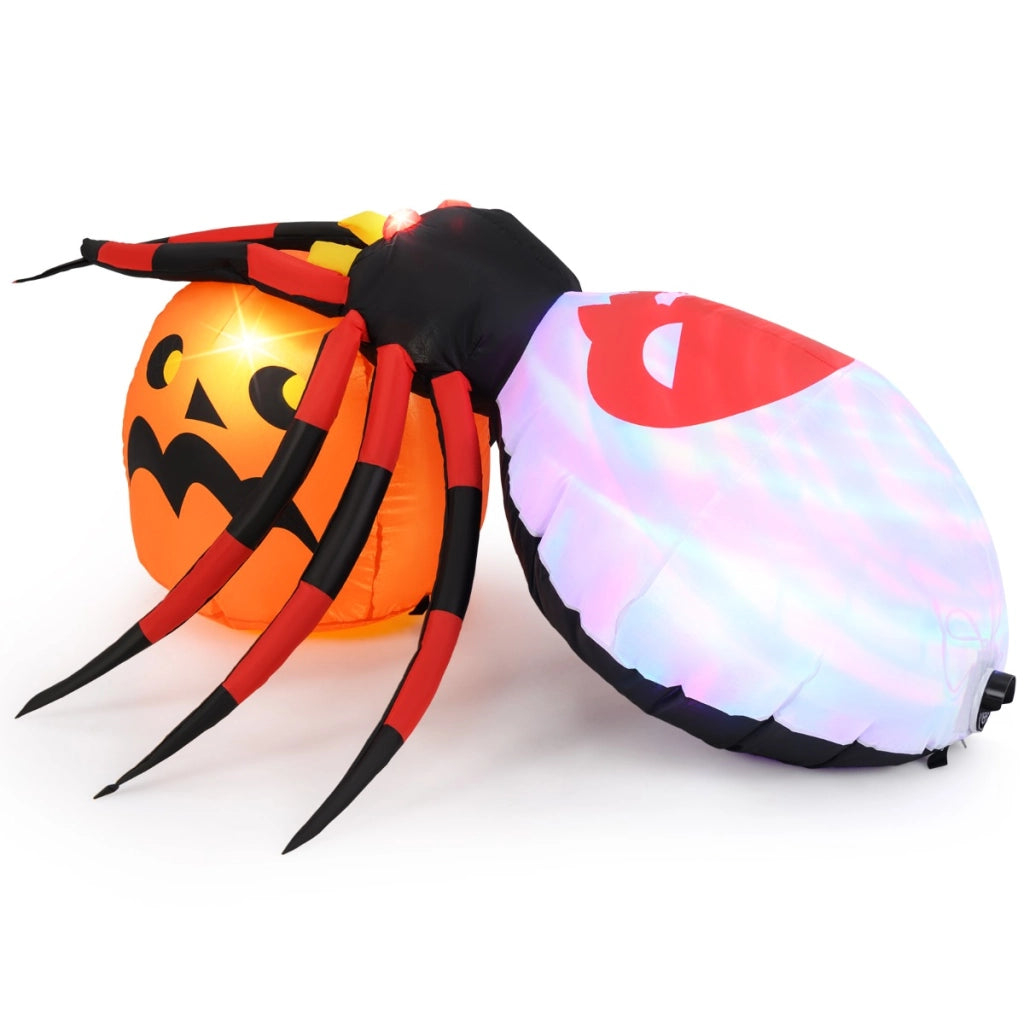 Ragno gonfiabile con zucca da 150x140cm, Decorazione di halloween illuminata con led e luce rotante colorata-Halloween