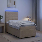 Letto Box Spring LED con Materasso Crema 90 x 200 cm Tessuto 3455774