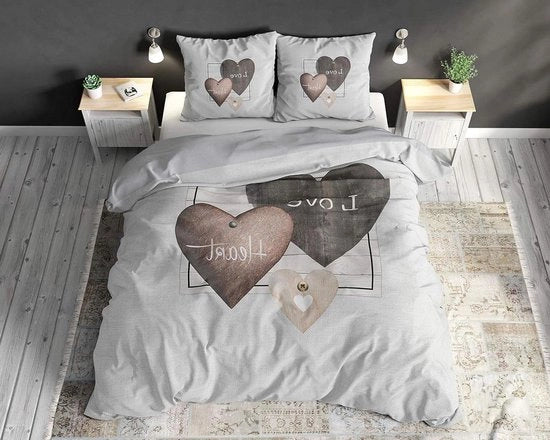 Duvetino a cuore - 240 x 220 cm - 100% Cotone - Chiusura a nodo - Set di coperte - 2 cuscini coperte 240 x 220 cotone