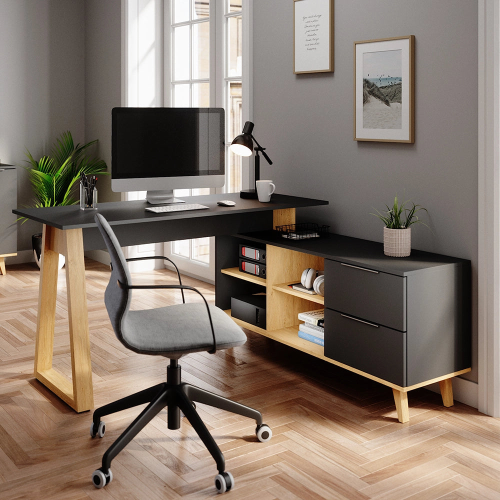 Vicco Scrivania Antracite 138 x 60 cm con cassetti, XXL