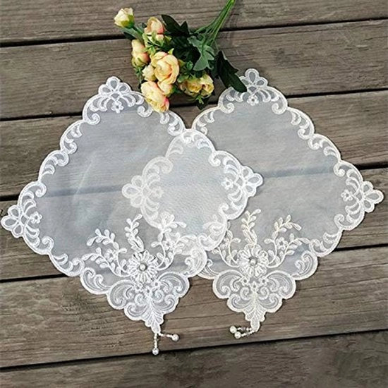 Pavimento per tavolo 27 cm - Tavolo decorativo con bordi a maglia - Disegno floreale in punto a maglia - Set di decorazione per tavolo - Manufatto artigianale - Pezzo decorativo multifunzionale - Tavola da pranzo con tovaglia