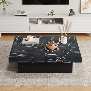 Tavolino-Xylo-90x90x25cm nero marmo 4 cassetti